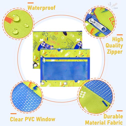 WAWSAM Game Pencil Pouch for 3 Ring Binder, Binder Pencil Pouches for boys with Zipper, Pencil Case with Clear Window, Cosmetic Bags for Office School College Supplies - color: Game