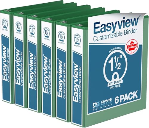 Easyview Premium 3-Ring Binders with Clear-View Covers and Round Rings, Binders for School or Office, 1.5 Inch, Pack of 6, Green - color: Green, size: 1.5 Inch, style: Pack of 6