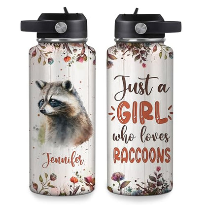 Hyturtle Personalized Raccoon Water Bottle - Custom Name Insulated Stainless Steel Bottle with Leak-Proof Lid 18oz 32oz - Animal Lover Gift for Women Girls Raccoon Lovers - Birthday & Christmas Gift - color: Raccoon