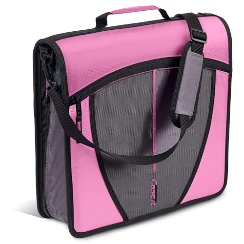 Case-it Mighty Zip Tab Zipper Binder, 3" O-Ring with 5-Color tabbes, Expanding File Folder and Shoulder Strap and Handle, D-146-Light Pink - color: Light Pink, size: 1 Pack