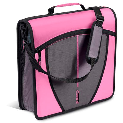 Case-it Mighty Zip Tab Zipper Binder, 3" O-Ring with 5-Color tabbes, Expanding File Folder and Shoulder Strap and Handle, D-146-Light Pink - color: Light Pink, size: 1 Pack