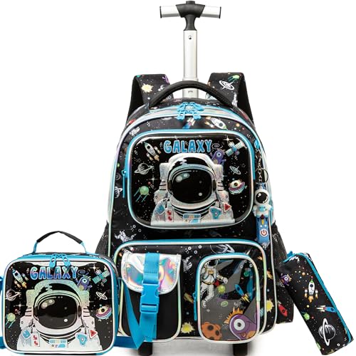 Meetbelify Kids Rolling Backpack with Wheels for Boys Rolling Backpacks with Lunch Box for Elementary School Students 3 in 1 Travel Luggage Suitcase for Boys Age 8-10 - color: Boy 02