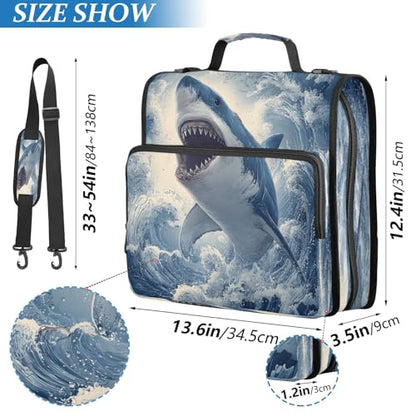 3 Ring Zipper Binder Ocean Wave Shark Binders Bag with Shoulder Strap 500 Sheets Paper Organizer Trapper Keeper Documents Storage File Folder for School Office - color: A2398