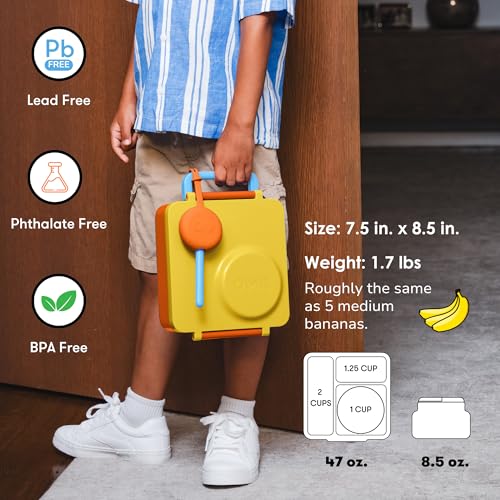 OmieBox Bento Box for Kids - Insulated Bento Lunch Box with Leak Proof Vacuum Insulated Food Jar - 3 Compartments, Two Temperature Zones (Sunshine) - color: Sunshine