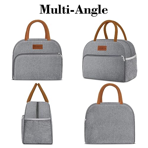 Coobiiya Insulated Lunch bag Women Reusable Cute Lunch Box for Women | Large Capacity Lunch Tote Cooler Thermal Leakproof for Work Travel Picnic - color: Gray