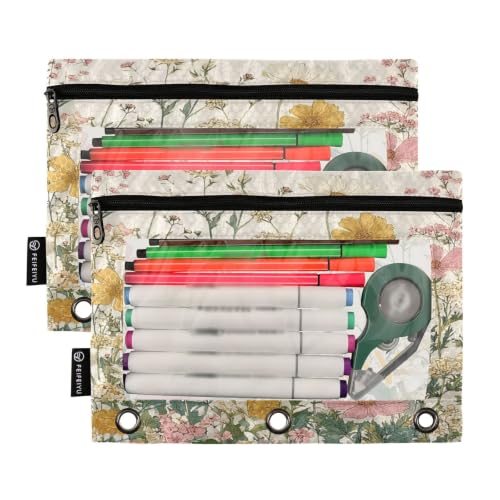Custom Name Pink Beige Flowers Pencil Pouch for 3 Ring Binder Zipper Personalized Name Pencil Case for School Office 2 Packs - color: Custom Pink Beige Flowers