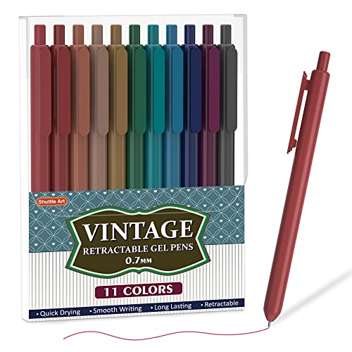 Shuttle Art Colored Retractable Gel Pens, 11 Unique Dark Vintage Ink Colors, Cute Pens 0.7mm Medium Point Quick Drying for Writing Drawing Journaling Note Taking School Office Home - color: 11 Dark Vintage