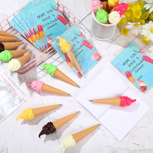 Sayglossy 24 Set Ice Cream party favors Summer Back to School Gift Including 24 Pcs 6 Colors Ice Cream Ballpoint Pens and 24 Notepads for Students Classroom Summer Vacation Party Favors