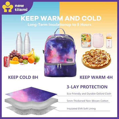 NEW TILAMI Kids Lunch Bag Double Insulated for tilami Rolling Backpack Girls Boys forTravel School Picnic, Galaxy Purple Blend - color: Galaxy Purple Blend
