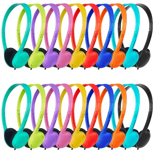 Headphones Bulk 20 Pack for School Classroom Student,Wired | Class Set of Headphones for Students Computer,Library,Online Lesson and Testing 3.5mm Jack (10 Multi Color) - size: 20 Pack Mixed Colors