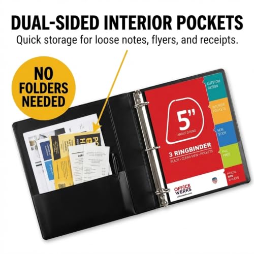 Extra-Large 3-Ring Binder | Heavy-Duty 5-Inch D-Ring Office Organizer | Crystal Clear Overlay View Binder | Archival-Grade Legal Storage | Holds 950+ Sheets | Interior Pockets | Pack of 2