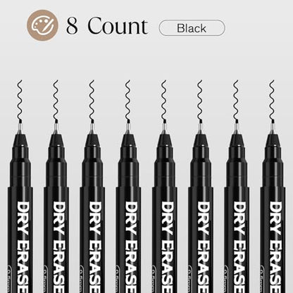 MaxGear Magnetic Dry Erase Markers, 0.5 mm Ultra Fine Tip, 8 Count, Black | Magnetic Extra Fine Tip Whiteboard Marker with Built-in Eraser, Low Odor Ink for Whiteboard Use at Home, Office and Classroom