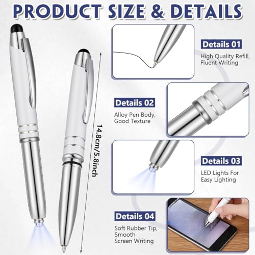 Zonon 15 Pieces 3 in 1 Multi-Function Touch Pen with LED Flashlight and Stylus Tip Multi-Function Ballpoint Pen, 1.0 mm Black Ink Ballpoint for Touch Screens Back to School Gifts(White) - color: White