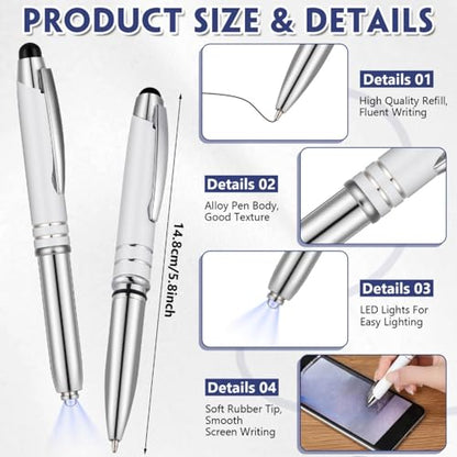 Zonon 15 Pieces 3 in 1 Multi-Function Touch Pen with LED Flashlight and Stylus Tip Multi-Function Ballpoint Pen, 1.0 mm Black Ink Ballpoint for Touch Screens Back to School Gifts(White) - color: White
