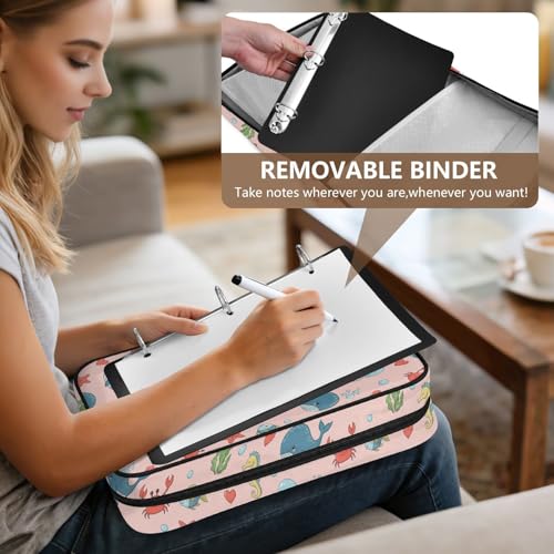 3-Hole Ring Binder Organizer Bag with 7-Pocket Accordion Divider Cute Sea Animals Whales Document Storage Bag with Mesh Storage Pouch