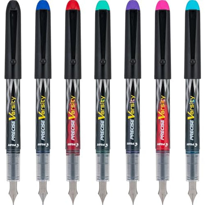 PILOT Pen 90029 Precise Varsity Pre-Filled Fountain Pens,Medium Point Stainless Steel Nib,Black/Blue/Red/Pink/Green/Purple/Turquoise,Pouch,7 Count (Pack of 2) - color: Black/Blue/Red/Pink/Green/Purple/Turquoise, size: 7 Count (Pack of 2)