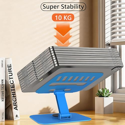Large Metal Tablet Stand 360° Rotation for 4-16” Tablet, Blue | Suitable for All iPad Models, Stability Base, Fully Folded, Easy to Store and Carry, Wide Footrest, Heat Dissipation Design - color: Blue