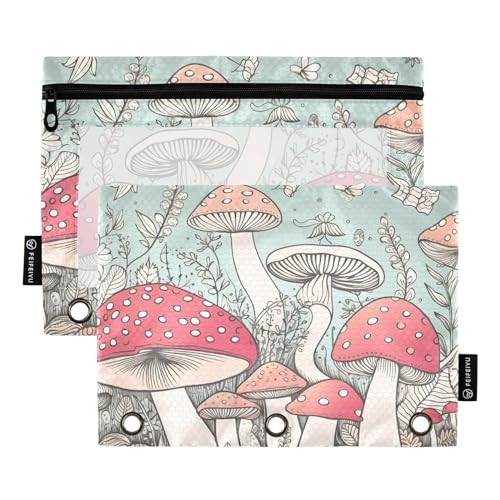 ZAZYXTJ Personalized Mushrooms Binder Pencil Pouchs 3 Ring with Zipper Clear Window Office Organizers bag for School Students Teacher Supplies 2 Pack - color: Mushrooms