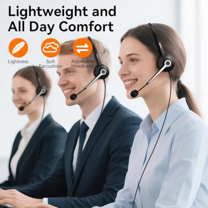 Wantek Headset wtih Mic, USB Headset with Microphone for PC, Computer Headset with Noise Canceling Microphone with Mute for Work Home Office Online Zoom Meetings