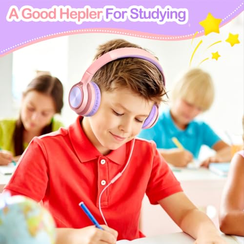 Kids Headphones with Mic for School, USB C&3.5mm Wired Over Ear Headphones for Teens/Boys/Girls,Safe Volume Limited, HD Stereo Sound Foldable Headphones for Students/Tablet/Laptop/PC/Travel,Pink - color: Pink