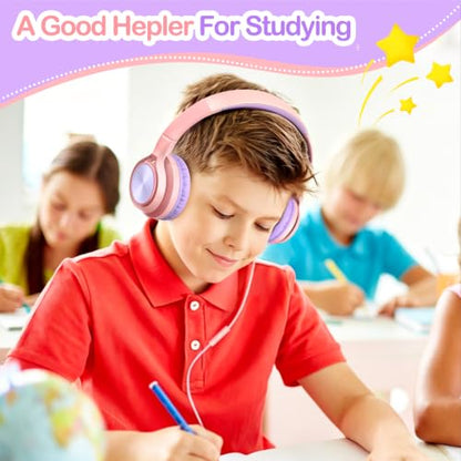 Kids Headphones with Mic for School, USB C&3.5mm Wired Over Ear Headphones for Teens/Boys/Girls,Safe Volume Limited, HD Stereo Sound Foldable Headphones for Students/Tablet/Laptop/PC/Travel,Pink - color: Pink
