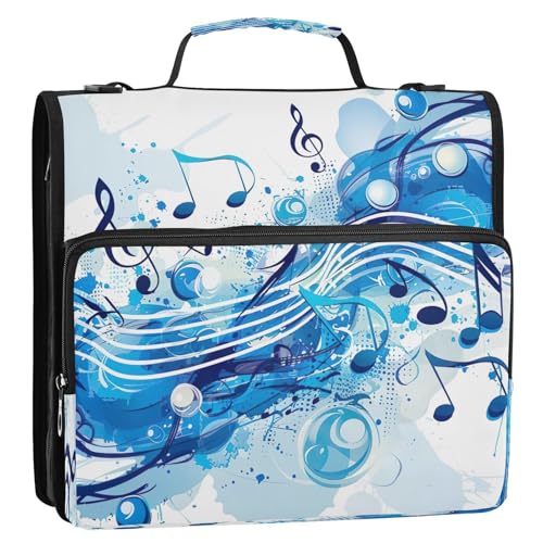 YETTASBIN Musical Note 3-Ring Zipper Binder with Shoulder Strap & Handle - 1.5" Binder Organizer Water-Resistant Expandable File Folder with Multi Pocket for School & Office Supplies