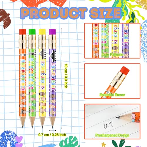 Spakon 72 Pcs Kindergarten Pencils Golf Pencils Here I Come School Supplies Easy to Hold for Classroom Reward Party Favor with Erasers