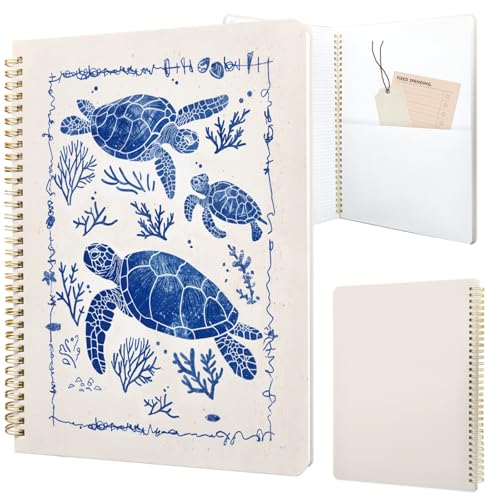Cute Spiral Notebook journal A4 Aesthetic Pretty Design for Women Girls Kawaii with Pocket, 8.5 x 11 inch, Graph, Turtle - color: Save Turtle, style: Graph