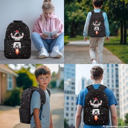 17 Inch Kid's 4PCS Backpack Set, Back to School Essentials | Insulated lunch box, water bottle pouch, pencil case, lightweight, padded shoulder straps, for elementary, middle school - color: Cartoon Astronaut