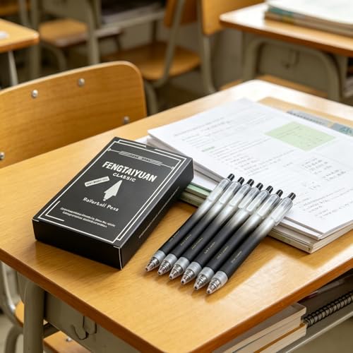 Fengtaiyuan Retractable Gel Pens, 0.5mm Bullet Point Fast Drying Black Ink, Frosted Gradient Triangular Ergonomic Barrel Writing Pens for School Exam Office Note Taking [Pack of 6] - color: BlackFRT01P6