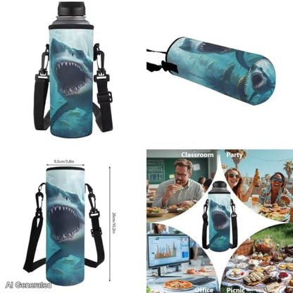 Cool Shark Backpack for Boys Girls Kids Backpack with Lunch Box Water Bottle Carrier and Cute Pencil Case 4PCS Set Bookbag with Front Pocket for School 17 inch Large School Bag Graduation - color: Cool Shark