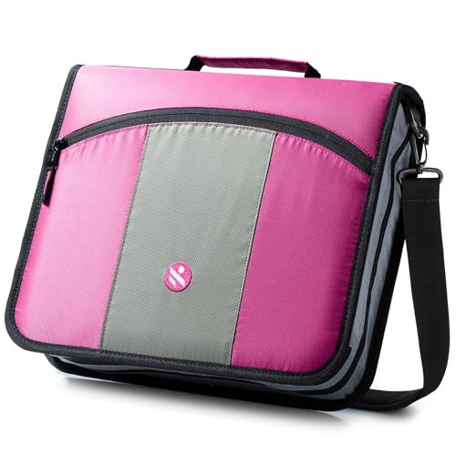 3-Inch Zipper Binder, 3 Rings Binder with Expanding File and Shoulder Strap, Rose - color: Rose