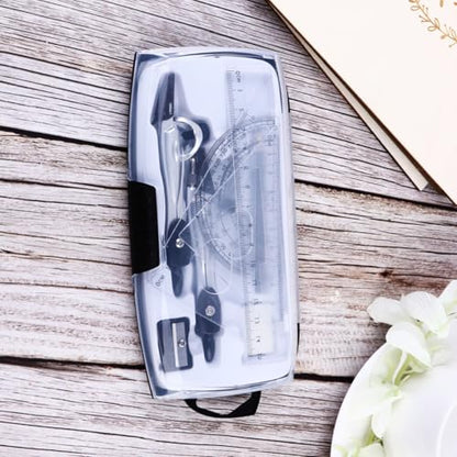 10pcs Metal Geometry Tool Kit with Protractor and Triangle Ruler, Practical Design and Accurate Scale, Includes Compass, Pencil, Sharpener, and Eraser, for Student Exams and School