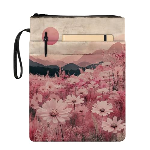 Padded Book Sleeve with Zipper & Front Pocket, Fabric Book Cover | Aesthetic Pink Daisy Flower11.4"x8.7" Washable Canvas Pouch for Hardcovers, Tablets & Reading Accessories - color: Aesthetic Pink Daisy Flower
