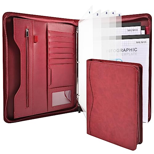 Padfolio Portfolio Folder Binder-Organizer Planner Notebook Zippered Portfolio Padfolio for Women & Men with Document Sleeve,Letter/A4 Size Clipboard,Business Card Holders (Burgundy-3) - color: Burgundy-3