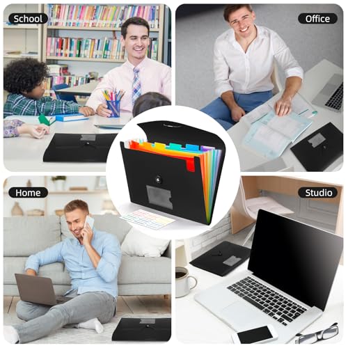 Accordian File Organizer 7 Pocket Expanding File Folder with Labels, Plastic Expandable File Folder for Documents Letter Size A4 Papers - 6-Pack Black - size: 6-Pack 7 Pocket