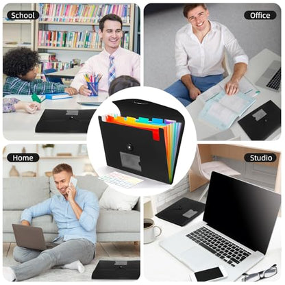Accordian File Organizer 7 Pocket Expanding File Folder with Labels, Plastic Expandable File Folder for Documents Letter Size A4 Papers - 2-Pack Black - size: 2-Pack 7 Pocket
