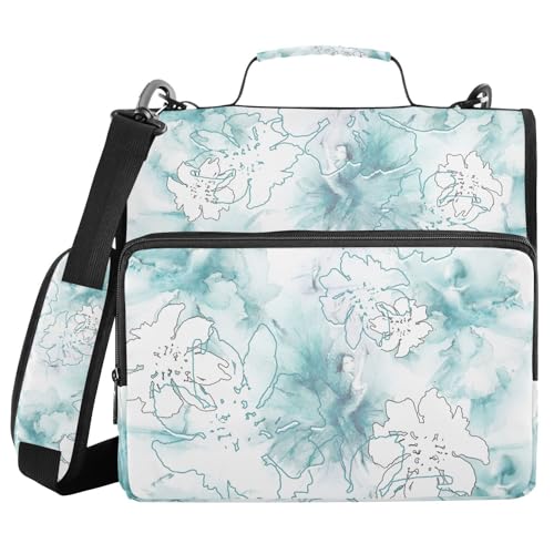 Watercolor Blue Paint Flower Zipper Binder with Shoulder Strap Bag 3 Ring Binder Organizer Large Capacity Multiple Compartments for School Office - color: Multicolored 14