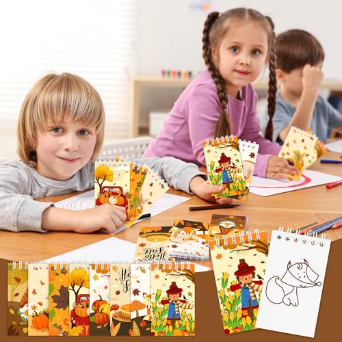 24Packs Fall Mini Notepads Thanksgiving Pumpkin Maple Leaves Spiral Notebooks Pocket Journal Memo Pads for Hello Autumn Seasonal Holiday Party Favors Gift Goodie Bag Stuffers School Classroom Rewards - style: Fall