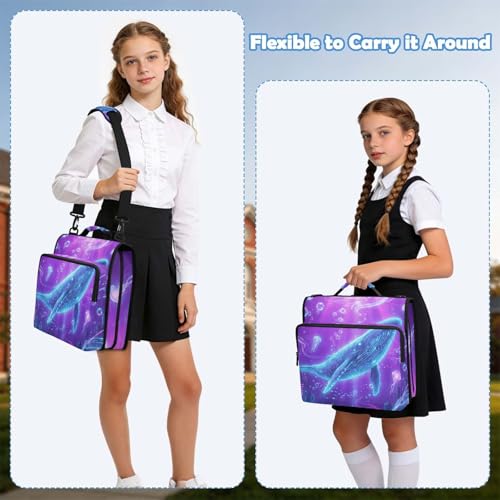 Blue Whale 2-inch 3 Ring Zipper Binder with Shoulder Strap Holds 14 Inch Laptop for Students and Office - color: Blue Whale