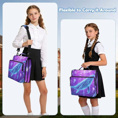 Blue Whale 2-inch 3 Ring Zipper Binder with Shoulder Strap Holds 14 Inch Laptop for Students and Office - color: Blue Whale