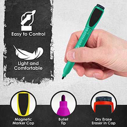 Loddie Doddie Magnetic Dry Erase Markers, Whiteboard Marker Set, 10 Pack | Stay Put Magnetic Design, Eraser Caps, Low Odor, Wipes Clean, 10 Colors, Erasable Pen Magnetic Whiteboard Markers