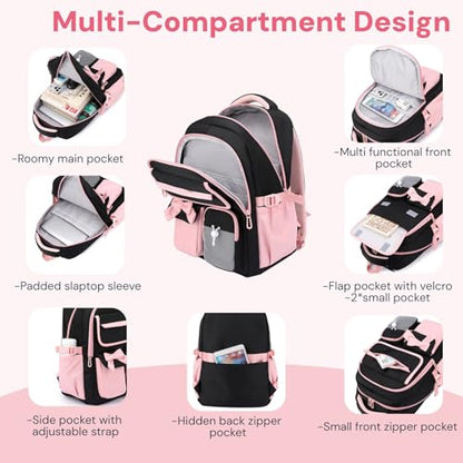 Girls Backpack School Bags Kids Elementary School Backpack for Girls Teens Cute Childrens Bookbags Casual Back Packs, Black - color: Black