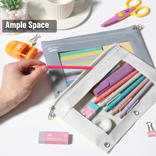 Mr. Pen- Pencil Pouch for 3 Ring Binder, 2 Pack, 10"x6.75", Smooth Zipper | Clear Window, Large Capacity Pencil Case with 3 Reinforced Grommets for School, Office, Supplies Storage | Clear Window, Large Capacity Pencil Case with 3 Reinforced Grommets for