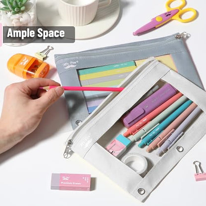 Mr. Pen- Pencil Pouch for 3 Ring Binder, 2 Pack, 10"x6.75", Smooth Zipper | Clear Window, Large Capacity Pencil Case with 3 Reinforced Grommets for School, Office, Supplies Storage | Clear Window, Large Capacity Pencil Case with 3 Reinforced Grommets for