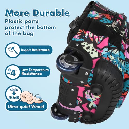 Tilami Rolling Backpack for Kids 19 Inch Wheeled Bookbag for Boys & Girls for School & Travel,Arts Pink - color: Arts Pink