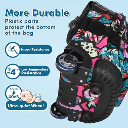 Tilami Rolling Backpack for Kids 19 Inch Wheeled Bookbag for Boys & Girls for School & Travel,Arts Pink - color: Arts Pink