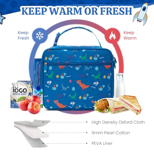 MEXS Lunch Bag for Kids, Insulated Lunch Box Girls Boys, Durable Lunch Tote(adjustable) with Water Bottle Holder/Water-resistant Lining, Toddler Lunch Picnic Cooler Bag for School Travel (Dinosaur) - color: Dinosaur