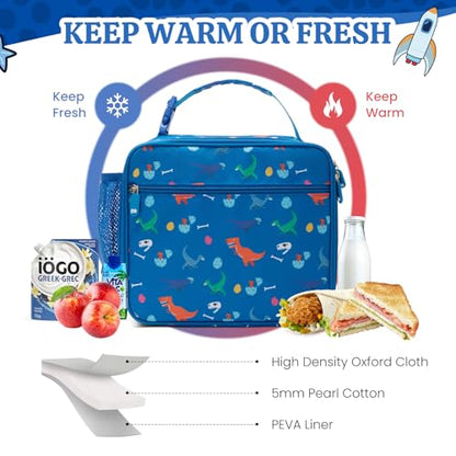 MEXS Lunch Bag for Kids, Insulated Lunch Box Girls Boys, Durable Lunch Tote(adjustable) with Water Bottle Holder/Water-resistant Lining, Toddler Lunch Picnic Cooler Bag for School Travel (Dinosaur) - color: Dinosaur