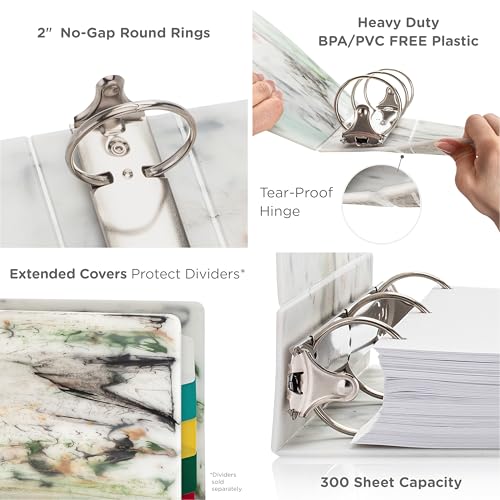 Carstens Limited Edition 2-Inch Green Marble Heavy Duty 3-Ring Binder – Side Opening, Waterproof, Durable Plastic, No-Gap Rings, Holds 300 Sheets, BPA-Free, Made in USA (2843-3R) - color: Marble Green, size: Individual